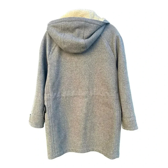 Coach Women’s Granite Gray Wool Coat Jacket With Hoodie And Leather Trims Size M - Picture 4 of 17